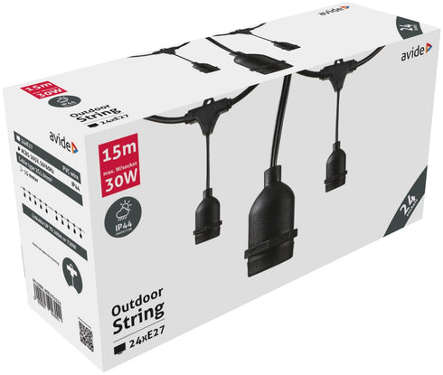 Avide 926001 Kabel za žarnice E27 - 24 vtičnic 15 m IP44